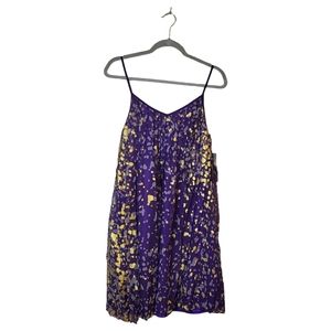 Corey Lynn Calter Purple Silk Pleated Metallic Gold Splatter Mini Dress Size 6